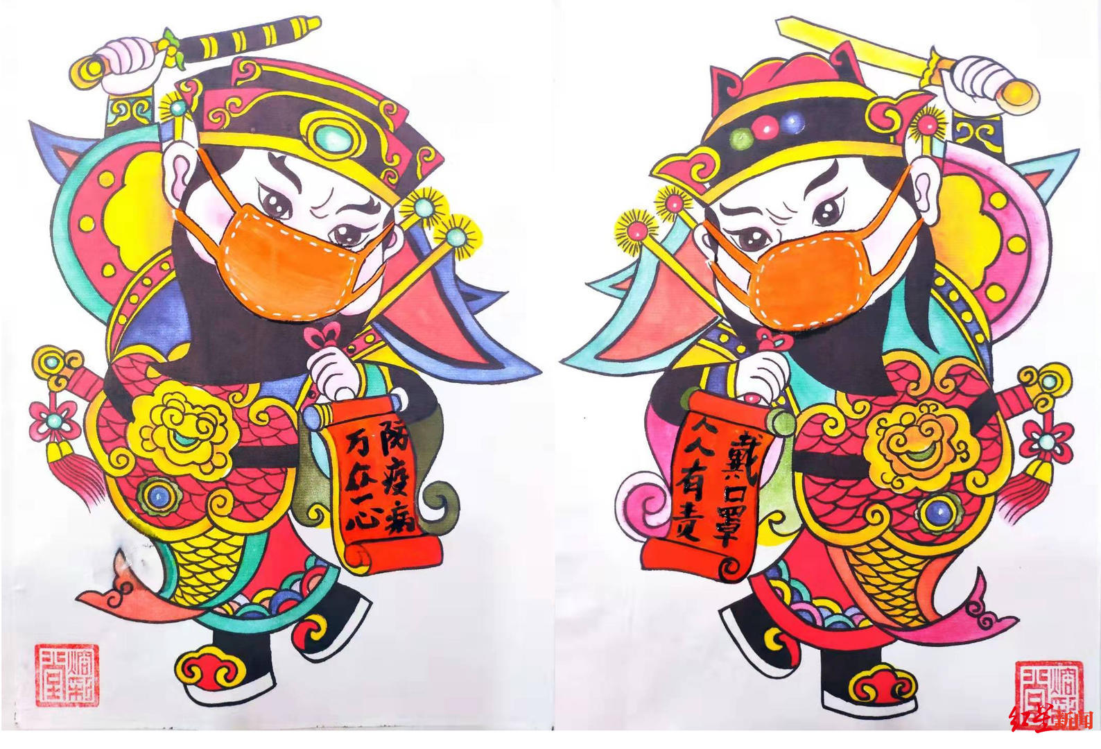 年画宝宝,门神都戴上了"口罩",防疫版非遗夹江年画亮了