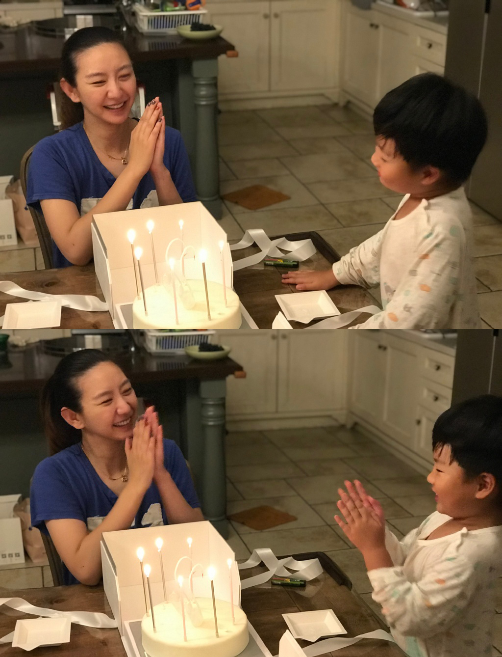 原创唐一菲为1岁二宝做生日蛋糕凌潇肃打奶油浑身是劲