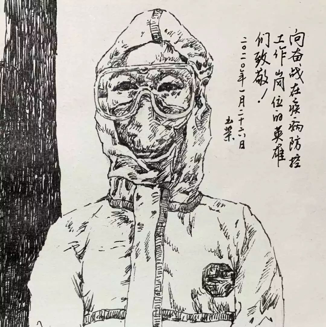 素描速寫作品1疫情就是命令 防控就是責任防控疫情美術作品抗擊疫情