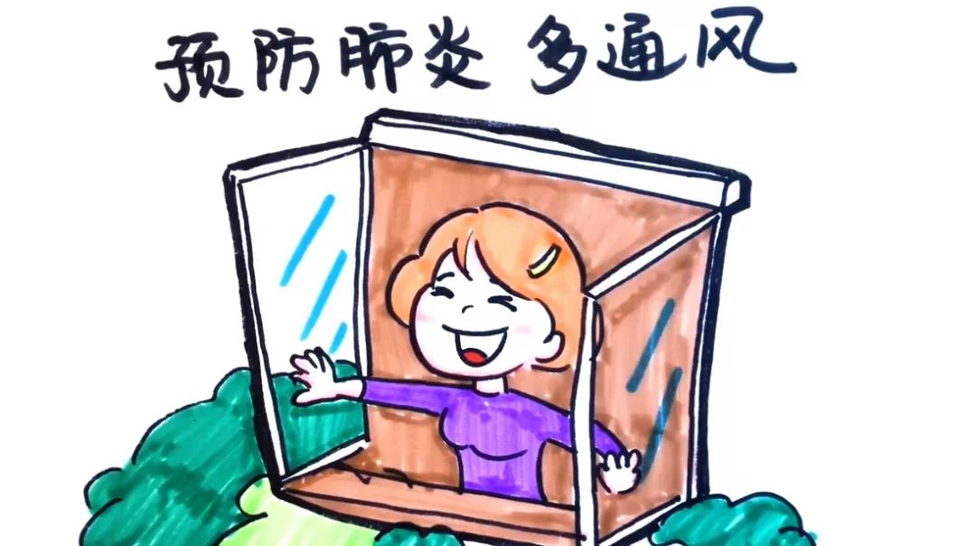 简笔画啊预防肺炎之一室内多通风保持新鲜空气哦5岁
