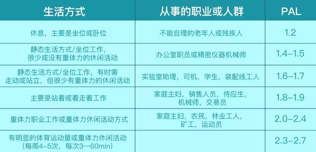 身体活动水平pal系数