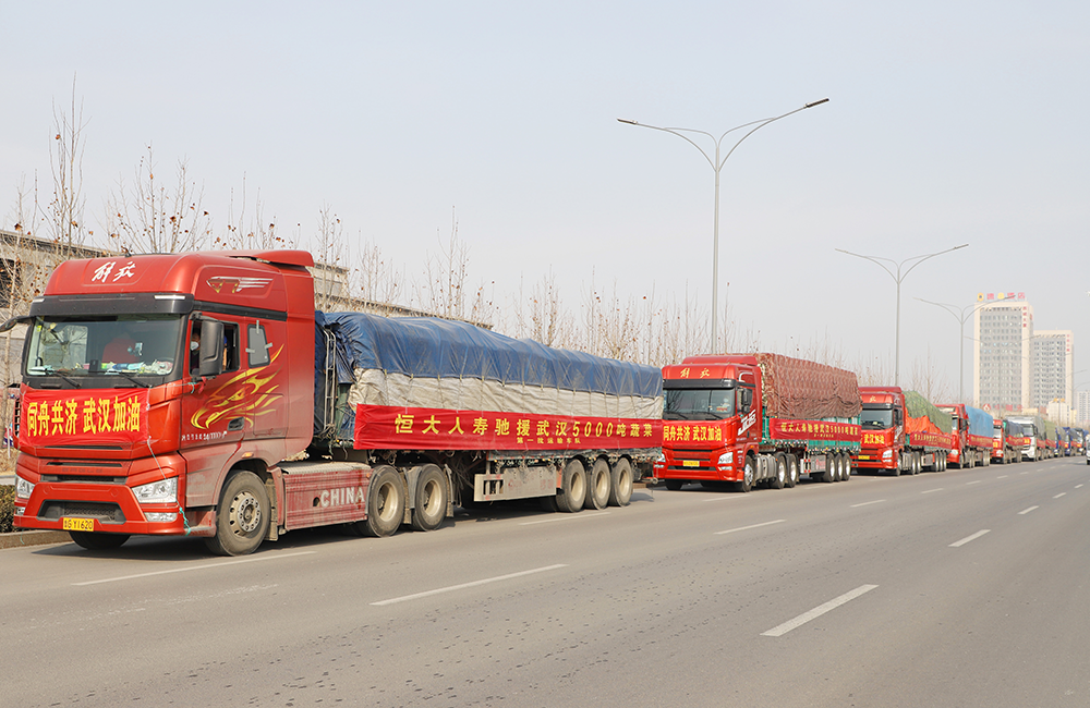 恒大人寿驰援武汉5000吨蔬菜第一批运输车队