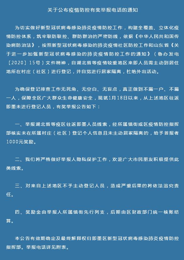 疫情防控举报电话一览表