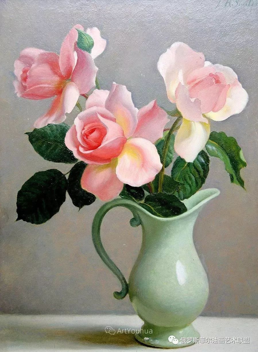 英国画家约翰·布洛赫·苏特淡雅花卉静物油画作品欣赏