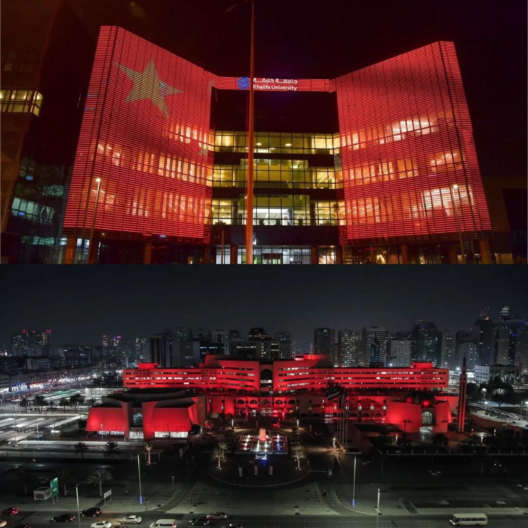 多国地标性建筑点亮"中国红" 为武汉加油!