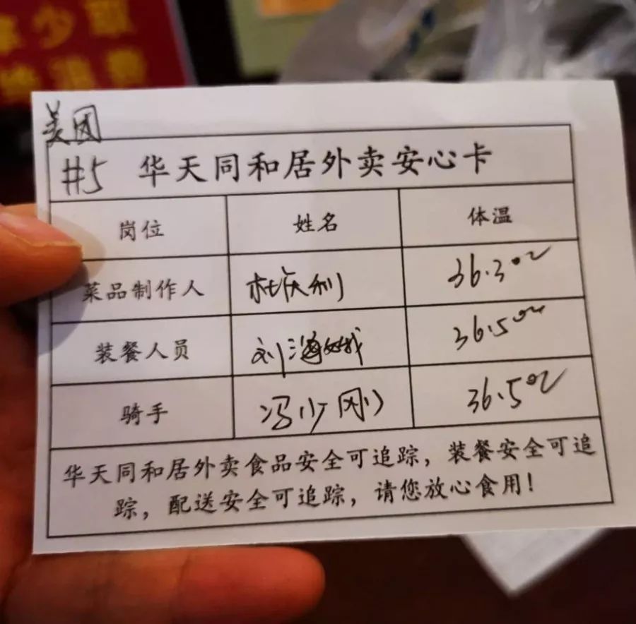 如果您收到春饼外卖套餐,看到一张小卡片,上面依次登记了菜品的制作人
