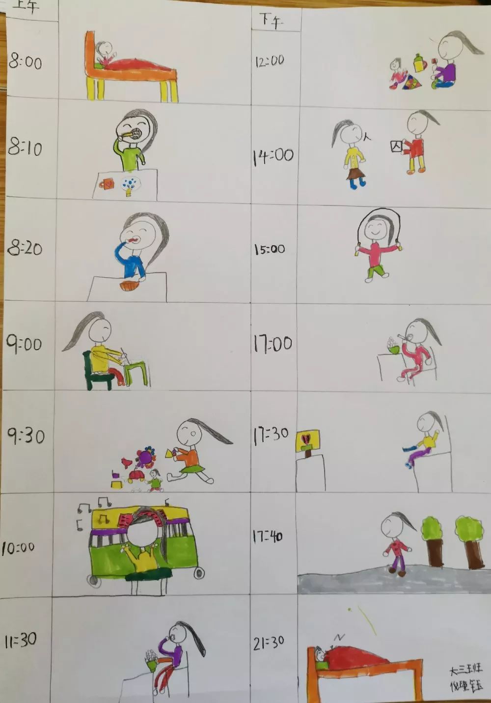 我们制定了满满的一天计划表,学儿歌,读绘本,做手工,学做家务,和爸爸