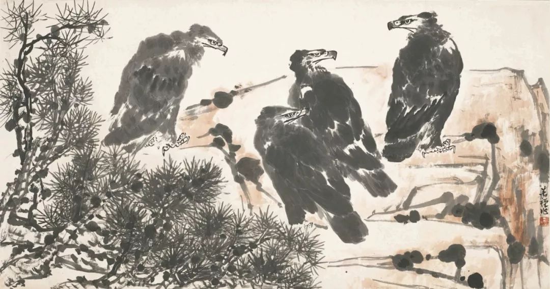 魏春雷说画‖李苦禅《群鹰图》(荣宝斋藏)