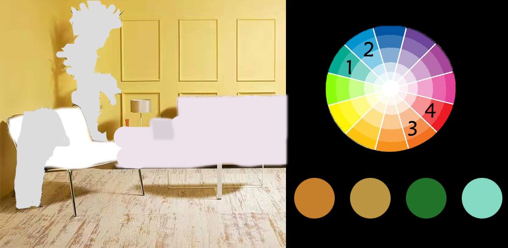 墙壁用矩形框线阵列来打破纯色的单调感,沙发和单椅怎么搭配呢,我想