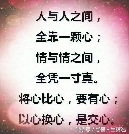 人与人之间,全靠一颗心;情与情之间,全凭一寸真