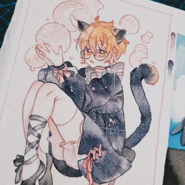 水彩卡通人物绘画,画风可爱,色彩美美哒!