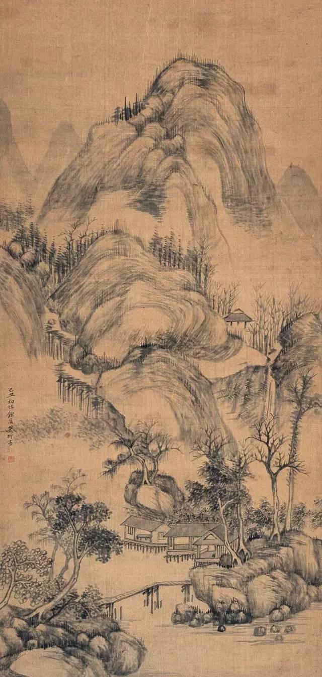 樊圻 1649年作 山中小築 立軸 款識:己丑初秋,金陵樊圻畫.