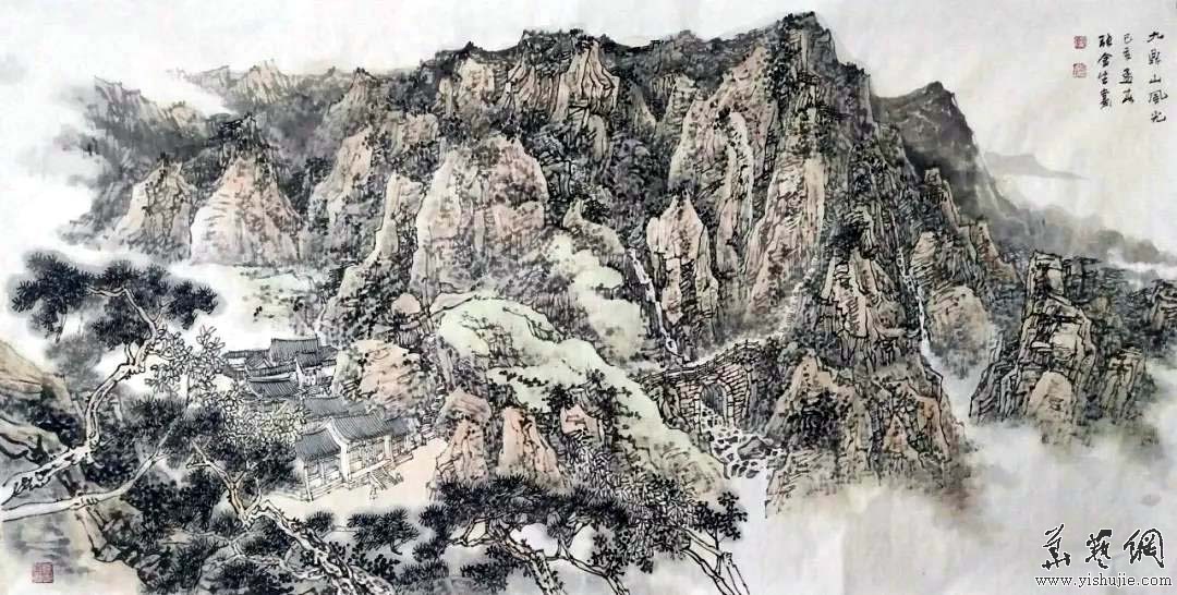 《九鼎山風光》規格:68x138cm《千峰頂上直通雲》 規格:68x138cm