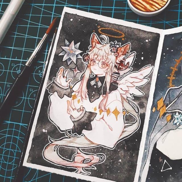 水彩卡通人物绘画,画风可爱,色彩美美哒!