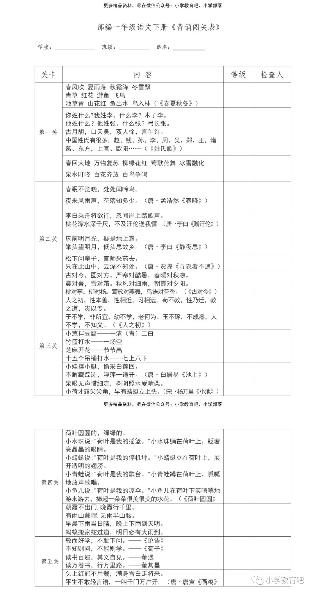 部编版语文一年级下册必背资料(古诗,课文,日积月累)