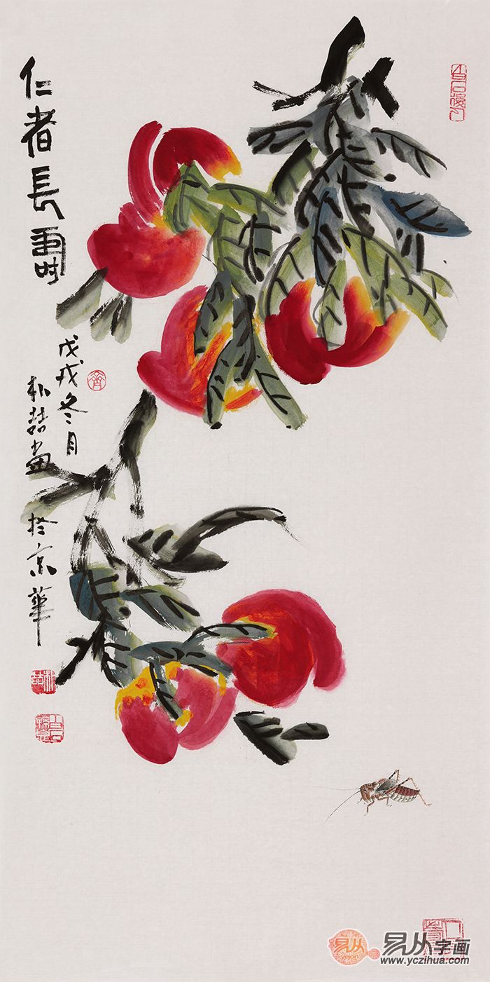 齐白石孙媳朴喆祝寿仙桃作品《仁者长寿》