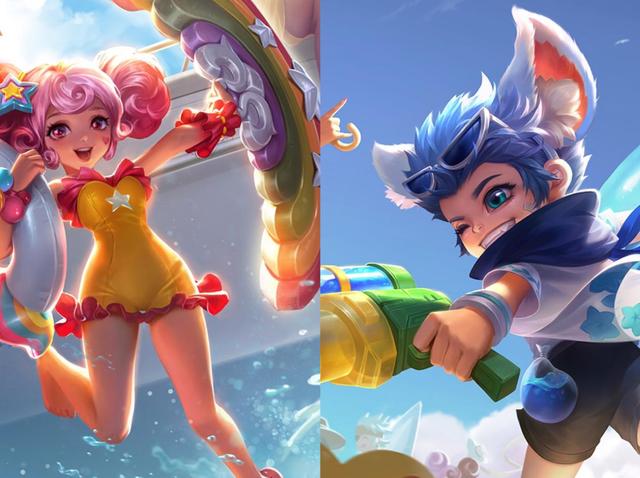 小乔的缤纷独角兽皮肤和李元芳的逐浪之夏皮肤都非常的夏日气息,这两