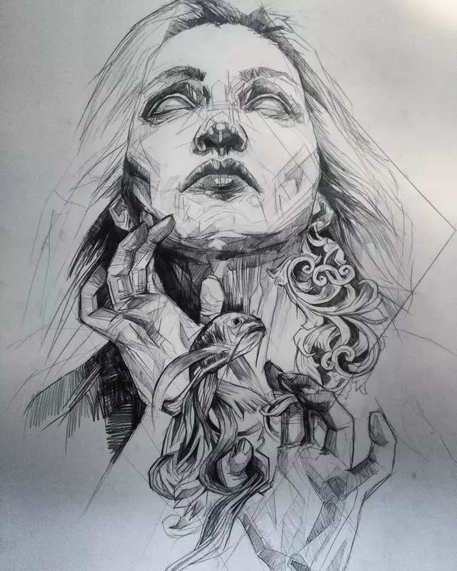 这样手绘画风不多见,线条杂乱结合块面感,是高手还是哗众取宠_素描