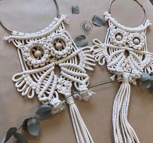 棉绳编织猫头鹰挂饰编绳手工也可以很可爱