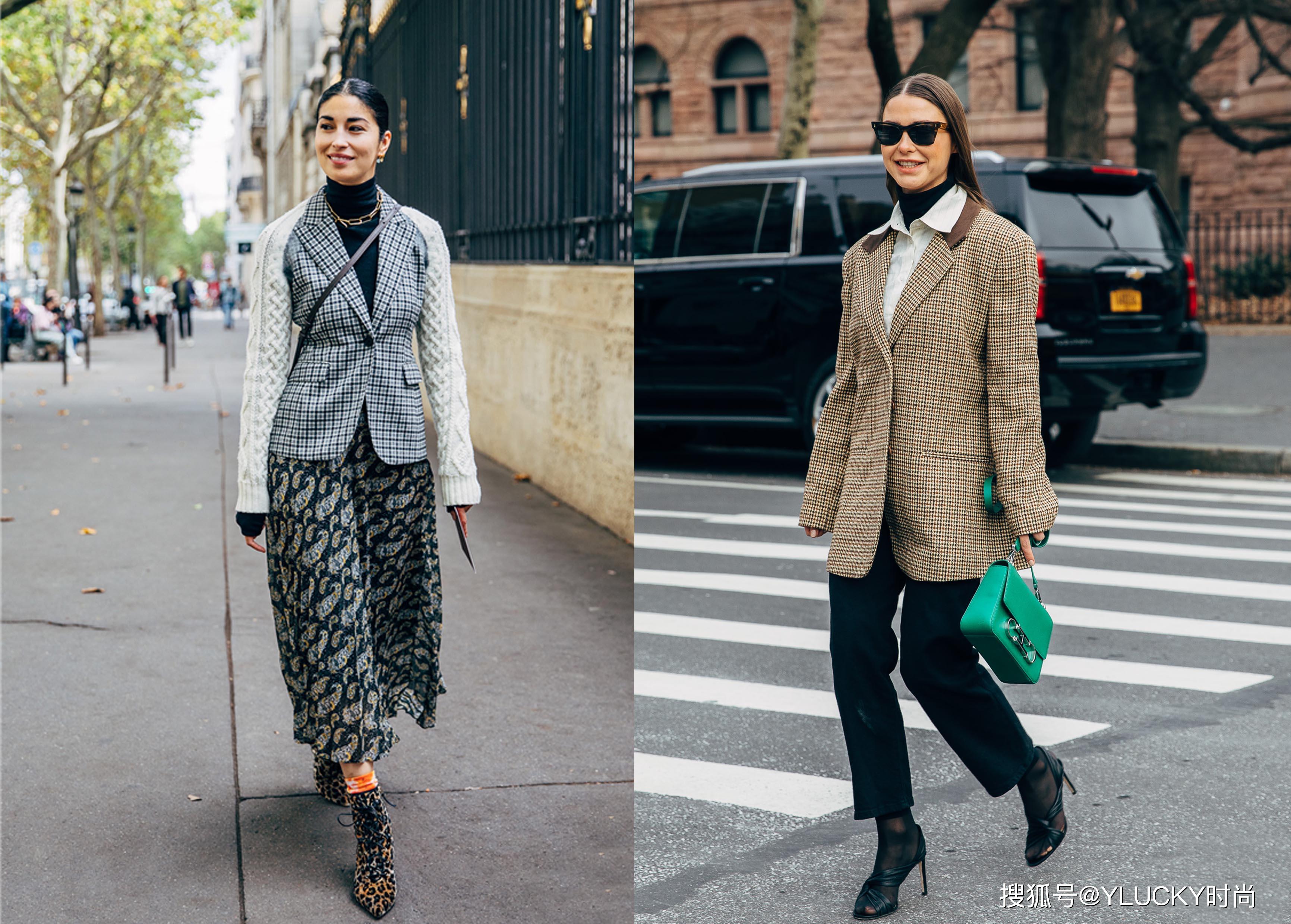 原创2020格纹元素欧美街拍,简单舒适的造型变化,换搭休闲通勤装