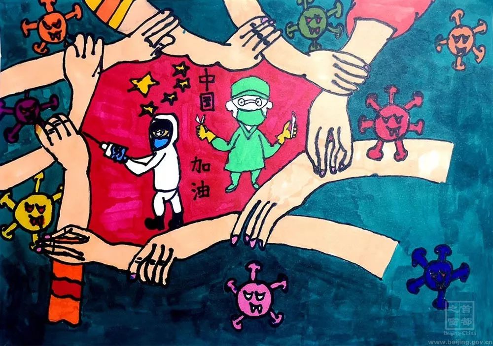 漫画抗击疫情众志成城为中国加油