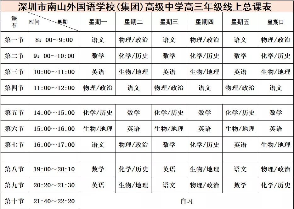 深中红岭等多校线上课程表出炉学霸是怎么劳逸结合的