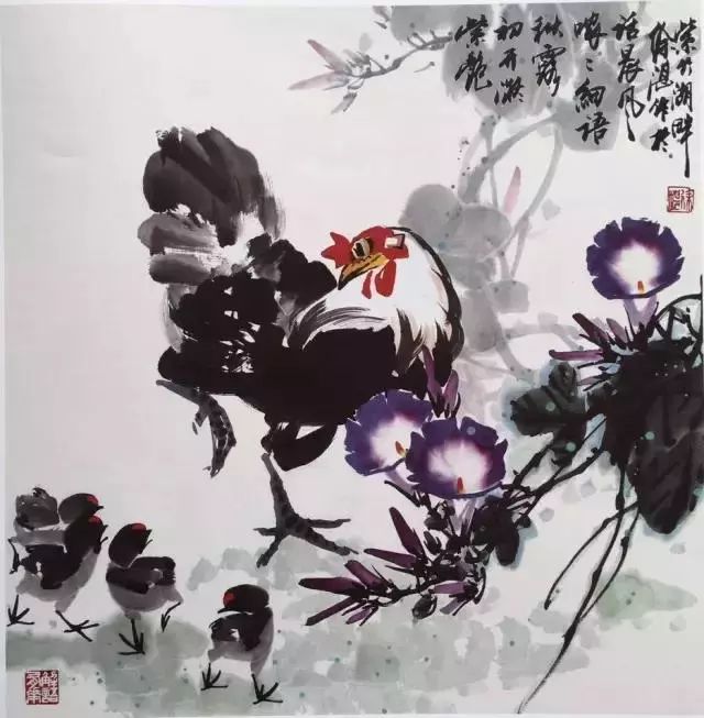 国画教程徐湛老师教你用侧锋滚笔法画出牵牛花8步画成