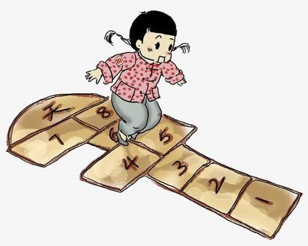 站在房子前,用双脚夹住小沙包,123,跳起来,双脚甩出小沙包.