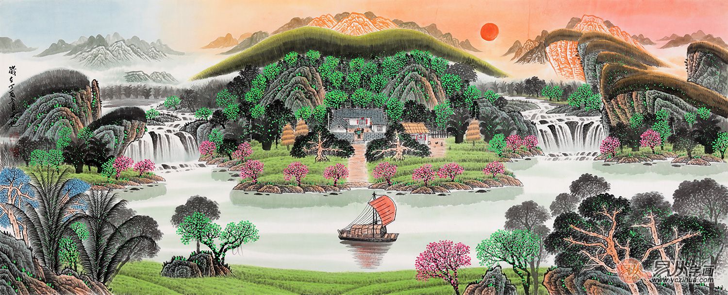 旭日东升图 易天也聚宝盆作品《蒸蒸日上》