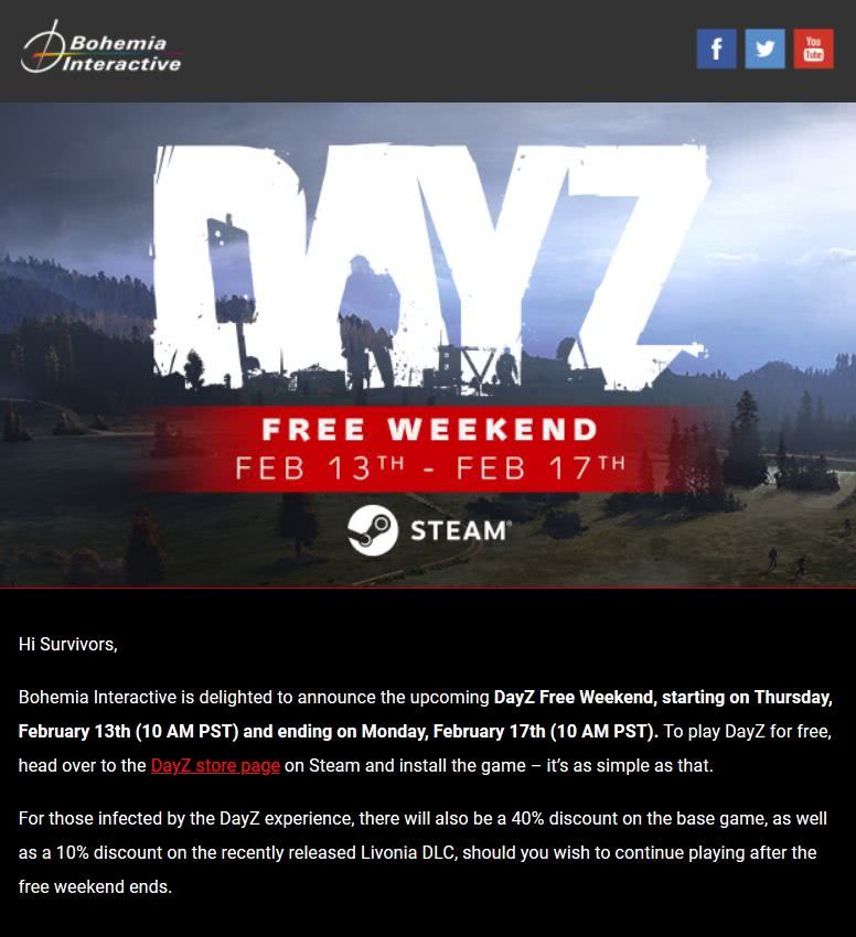 开放世界僵尸生存射击游戏《dayz》本周末steam免费游玩