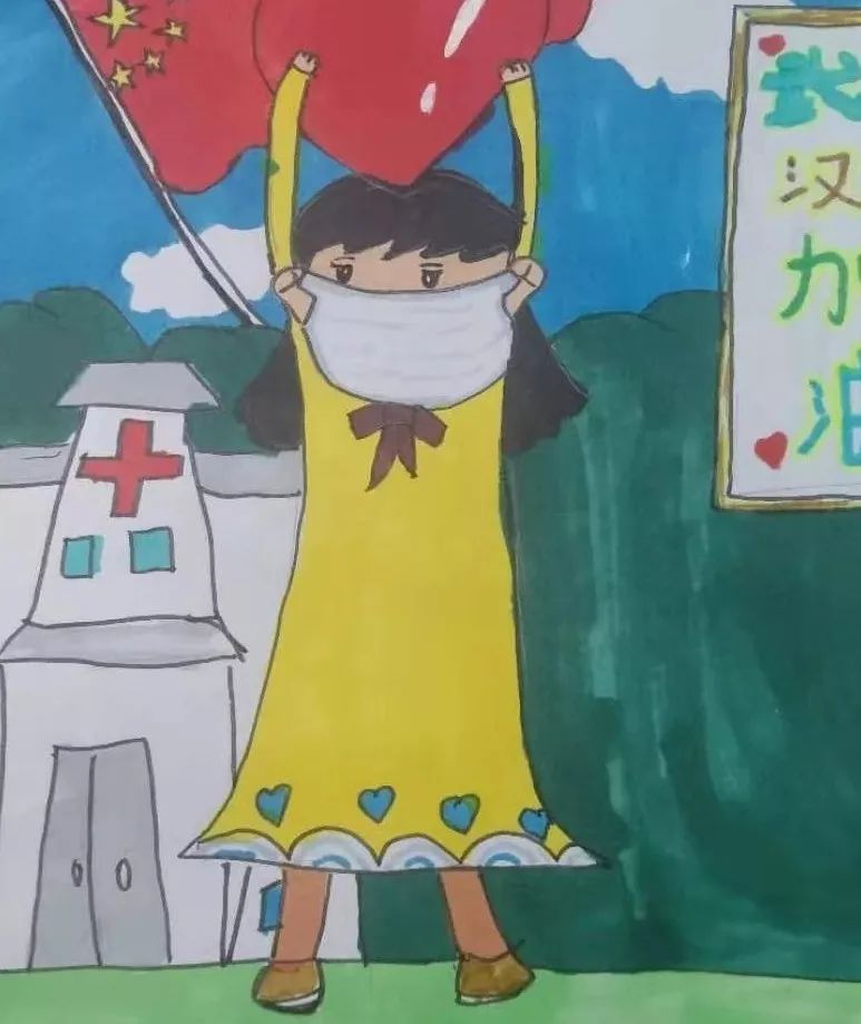 组织三年级学生开展抗击新冠病毒儿童画主题活动