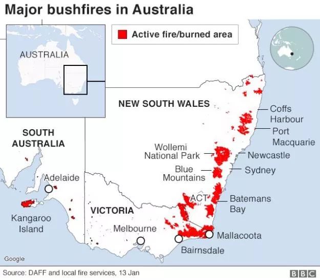 澳大利亚火势分布图沙尘暴席卷澳大利亚【非洲】时间:2020年2月事件