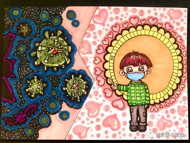 儿童画课例用爱和科学防护远离冠状病毒