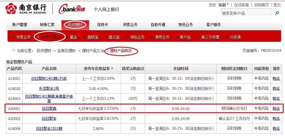 21骤步作操路径:南京银行官网→登录个人网银→点击【投资理财】