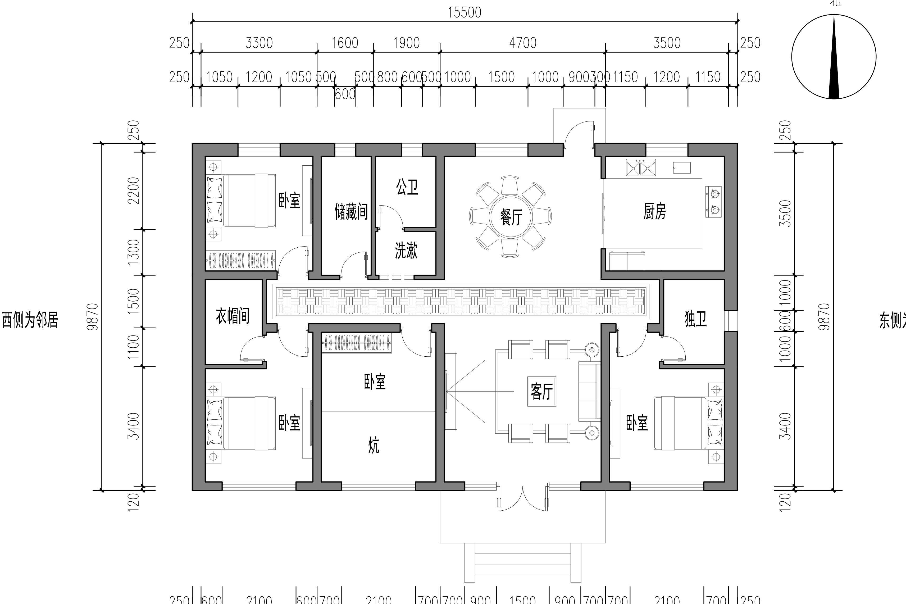 北方一层自建房户型设计占地16米乘10米实用舒适