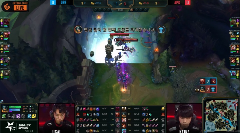 lol:天王山脚之战grf先下一城,apk菜刀队阵容后期无力回天!