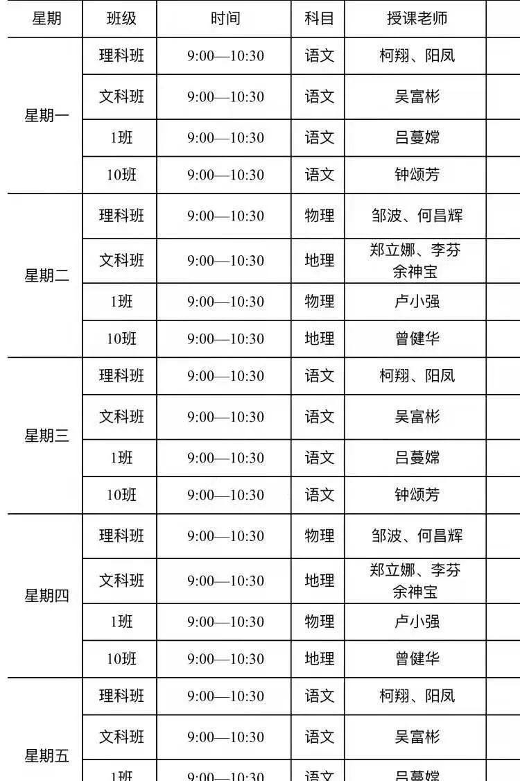 高三年級課程表惠州市田家炳中學惠州市東江高級中學高二年級課程表