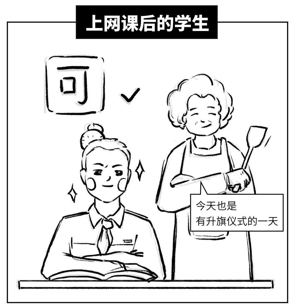 小学生上网课简笔画图片