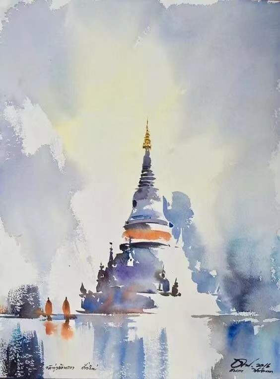泰国画家thanakorn chaijinda 泰式风情水彩建筑绘画艺术欣赏