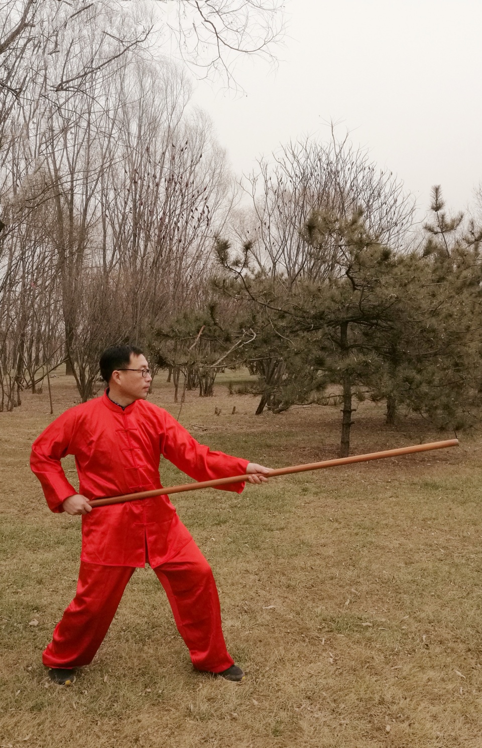 持杆预备式拦拿扎练艺树持枪式,无杆当有杆,修炼脊柱,骨盆如龙似虎拦