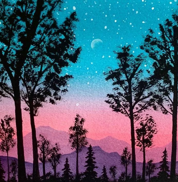 插画| 夜晚繁星点点,幽蓝的星光在远处抖颤.