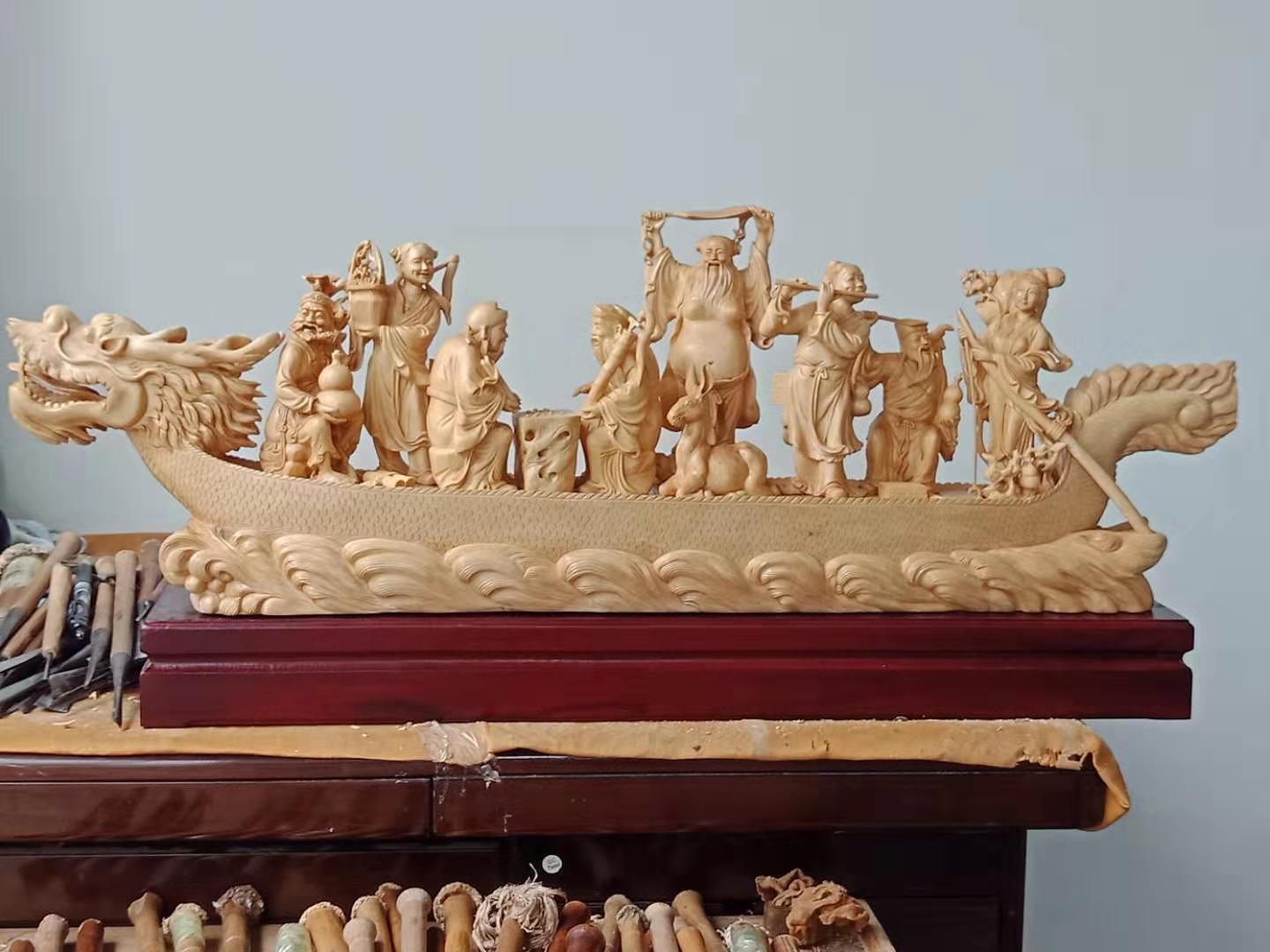 原创湖北宜昌老艺人用古法助力抗冠毒雕刻驱魔木雕艺术品