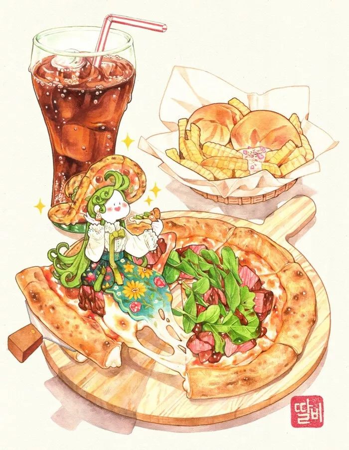 创意美术素材手绘拟人美食