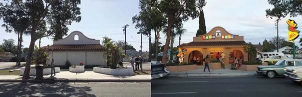 设计师在bruin影院旁重建了过去的hamburger hamlet汉堡店.