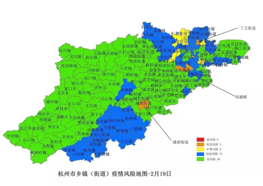 杭州市乡镇街道新冠肺炎疫情风险等级(2月19日发布)