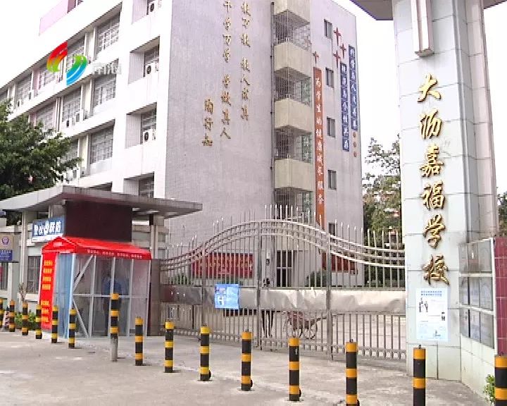 在大沥嘉福学校,校门前设置了一条专门的消毒通道,人员进出不仅要测量