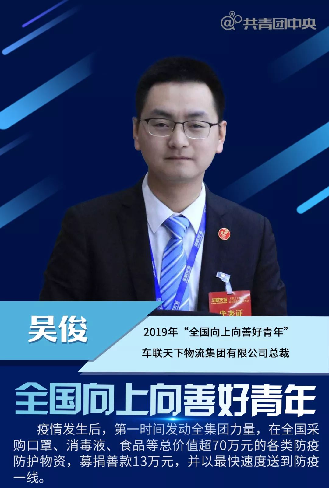 他是 2019年"全国向上向善好青年":吴俊.