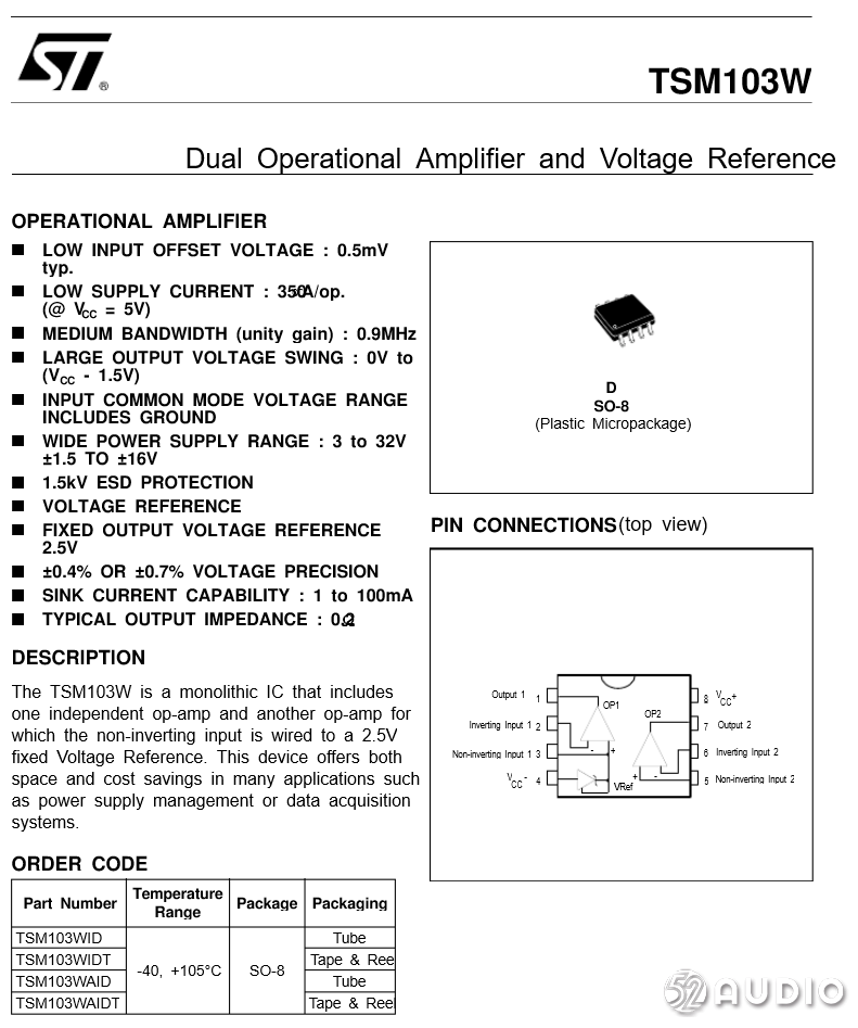 st意法半导体das001电源管理芯片,定制型号,实际型号tsm103w,内置基准