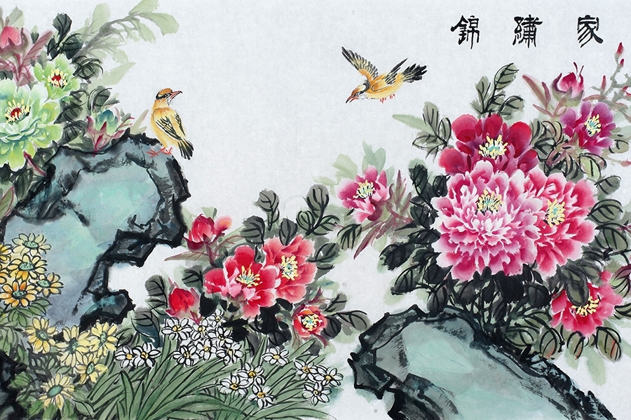 石开的这幅国画花鸟作品《福田等雨 绿水芳洲》