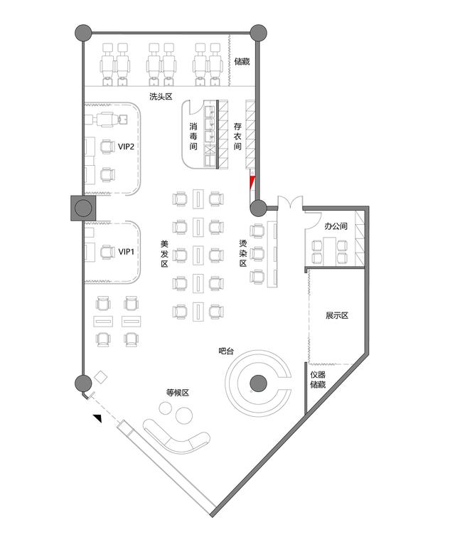 平面图 floor plan项目信息——项目名称:本来沙龙蓝色港湾店项目地点